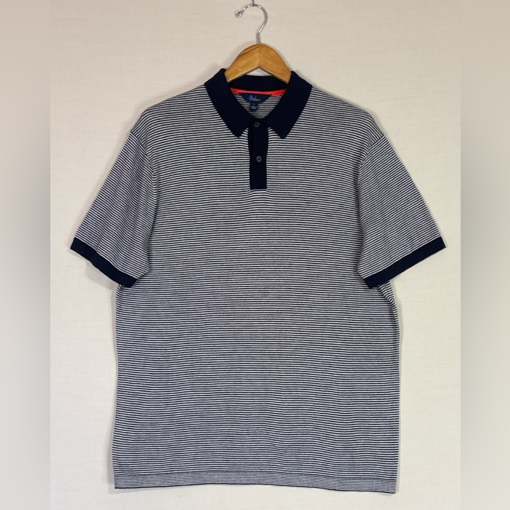 Boden Navy White Striped Polo Shirt Size L Classic Preppy Casual